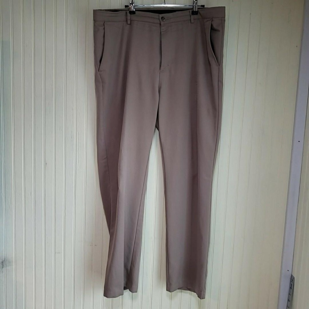 Greg Norman Dress Pants Mens 38x31 Beige Flat Front Stretch Microfiber Golf